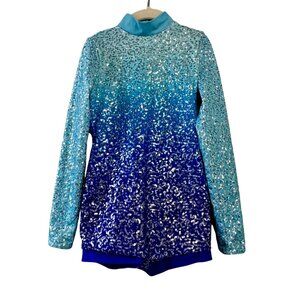 WEISSMAN Sparkly Blue Biketard Girls IC 7-8 Dance Costume Chained To The Rhythm